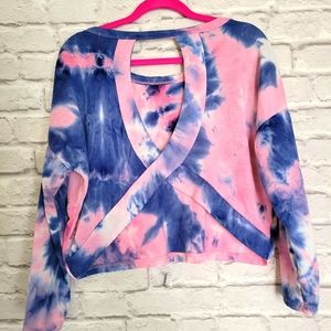 2 for 15 or 3 for 20 ALIGN COLLECTIVE blue pink tie dye crop sweatshirt size m